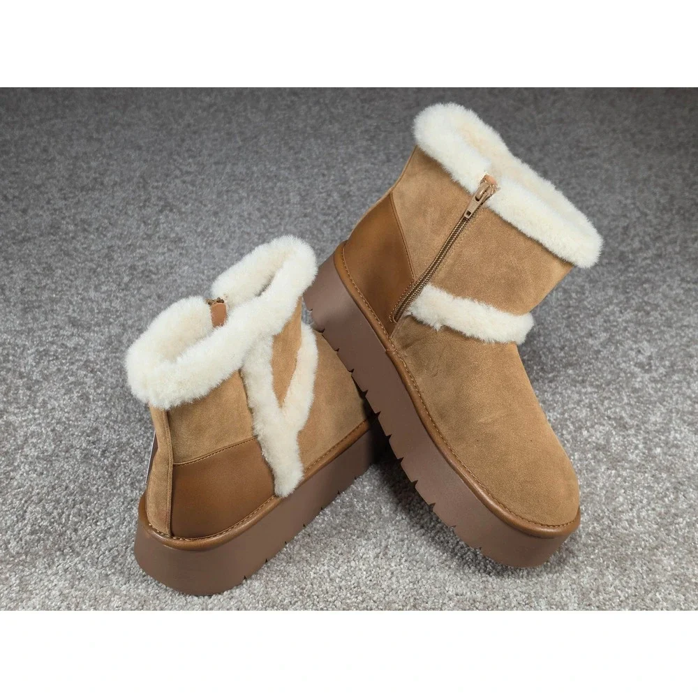 Universal Thread Luma Cognac Faux Shearling Platform Boots Womens 10 Memory Foam